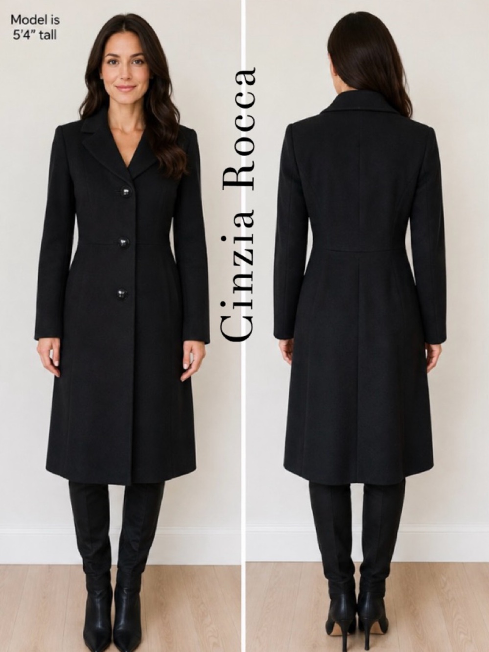 Cinzia Rocca Due Black Wool Cashmere Coat Size 4